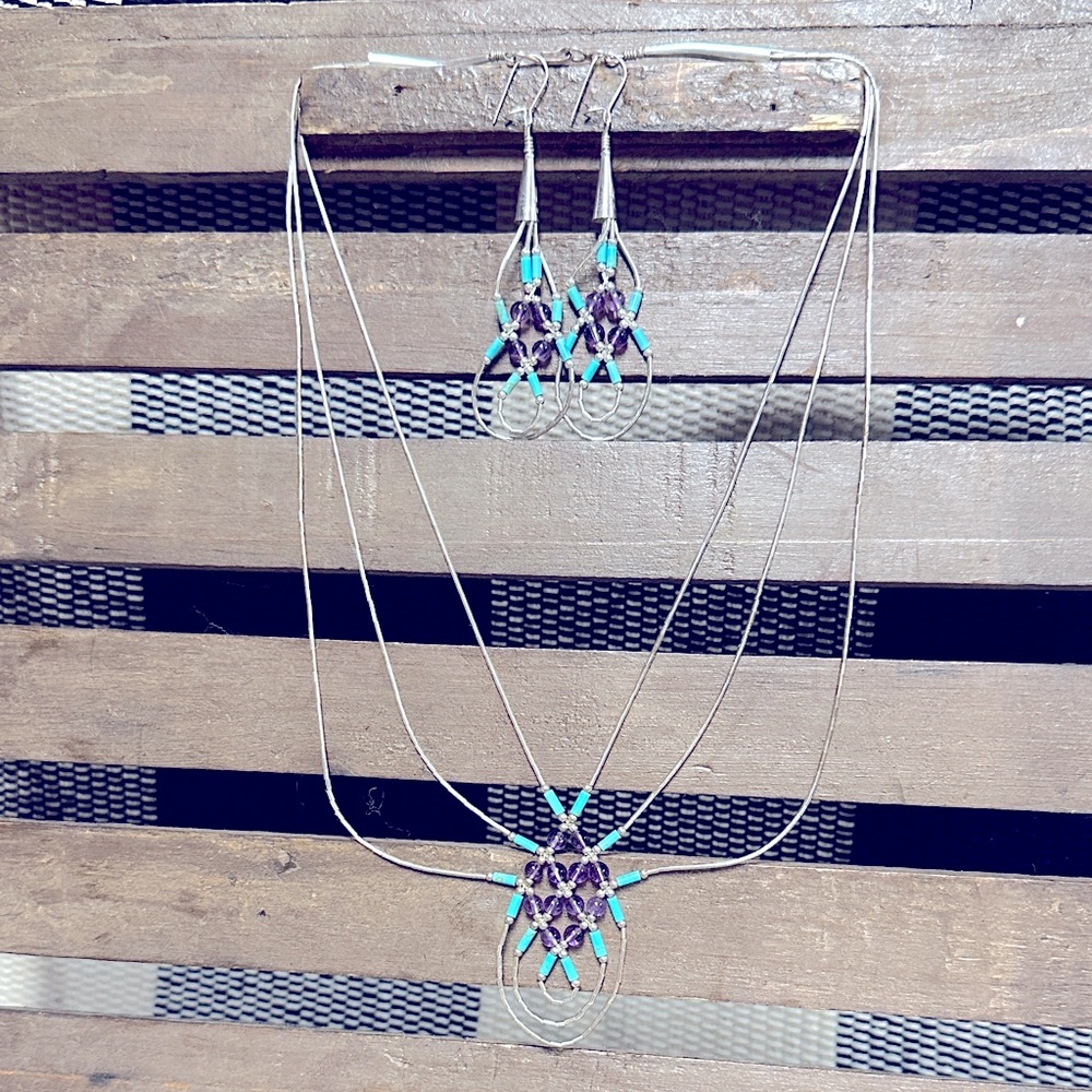 Native American Navajo great shape stamped 925 sterling silver earrings necklace